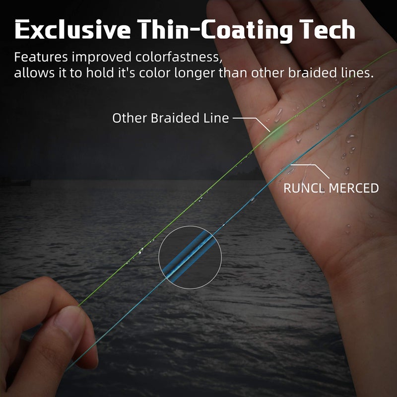 RUNCL Braided Fishing Line Merced, 4 Strands Braided Line - Proprietary Weaving Tech, Thin-Coating Tech, Stronger, Smoother - Fishing Line for Freshwater Saltwater (Blue, 50LB(22.7kgs), 1000yds) - Image 5